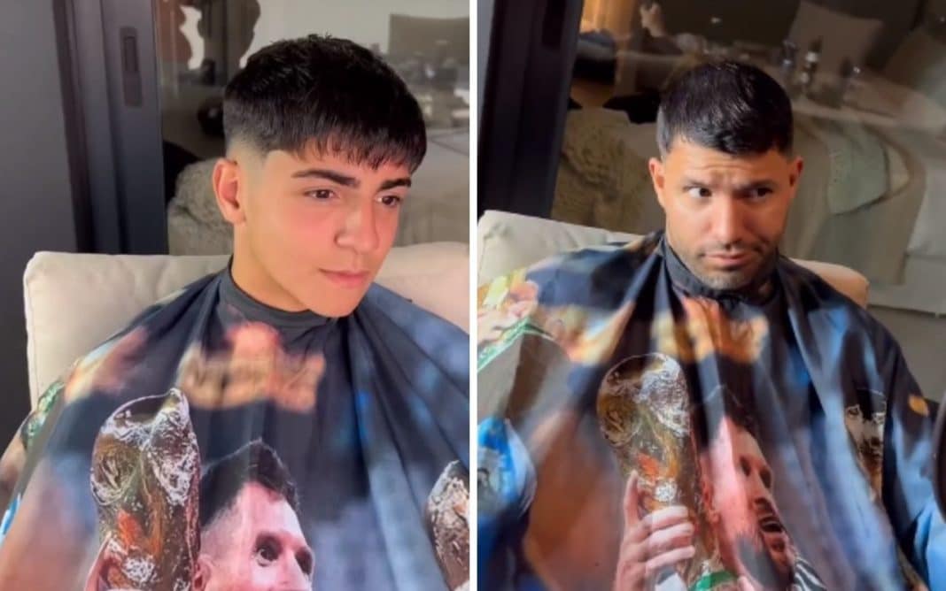 El increíble cambio de look del Kun Agüero y su hijo Benjamín en Miami