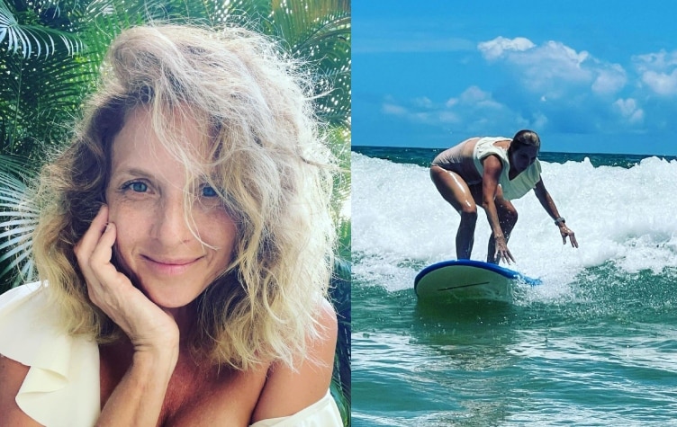 Carla Peterson disfruta de sus vacaciones en Brasil y se anima a domar las olas